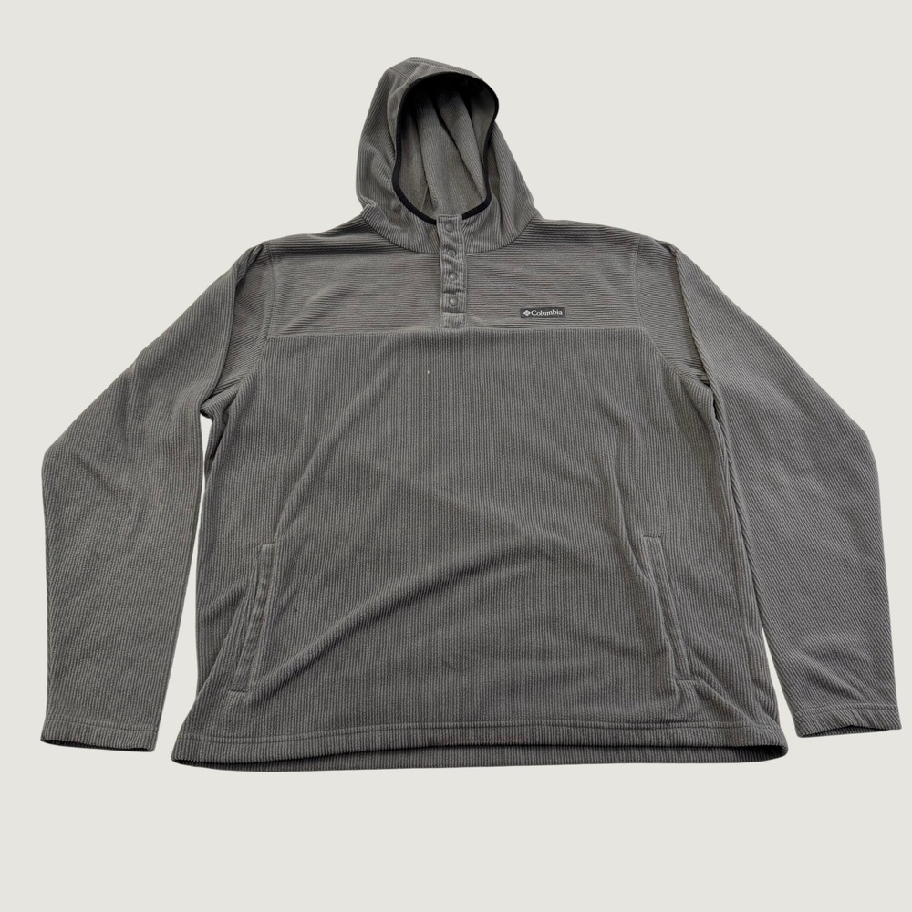 Columbia Men's XXL Gray Ribbed Fleece Hooded Pullover Snap Neck Sweatshirt
